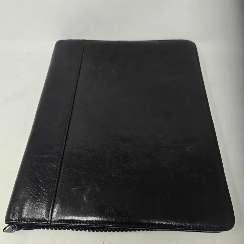 Wilsons Leather Pelle Studio Black Italian Leather Zippered Portfolio Organizer